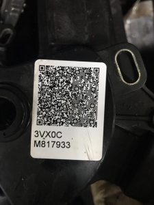 QR code found on transmission range switch. The first line below the code is the JATCO 5-character transmission part number.